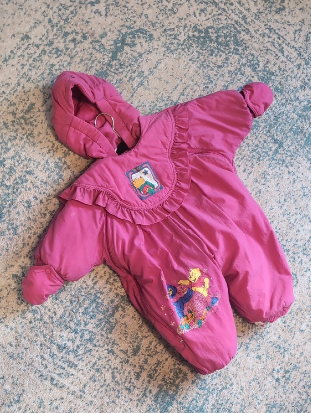 Vintage Winnie The Pooh 1990s Disney Pink Puffer Snowsuit with Hood